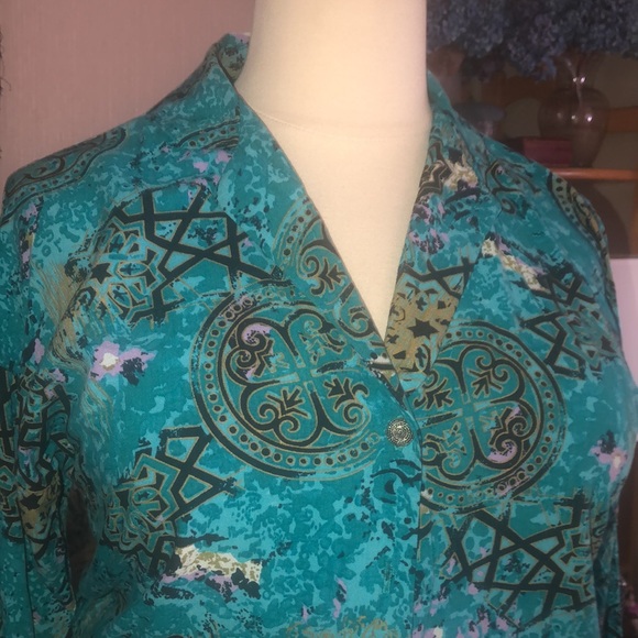 Santa Cruz Spirtwear - vintage 80’s 90’s top- abstract pattern- aqua blue- XL - Picture 2 of 9